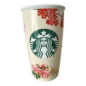 Starbucks Ban.do Collab 2016 Floral Ceramic Tumbler Travel Mug 12oz Ltd Ed.